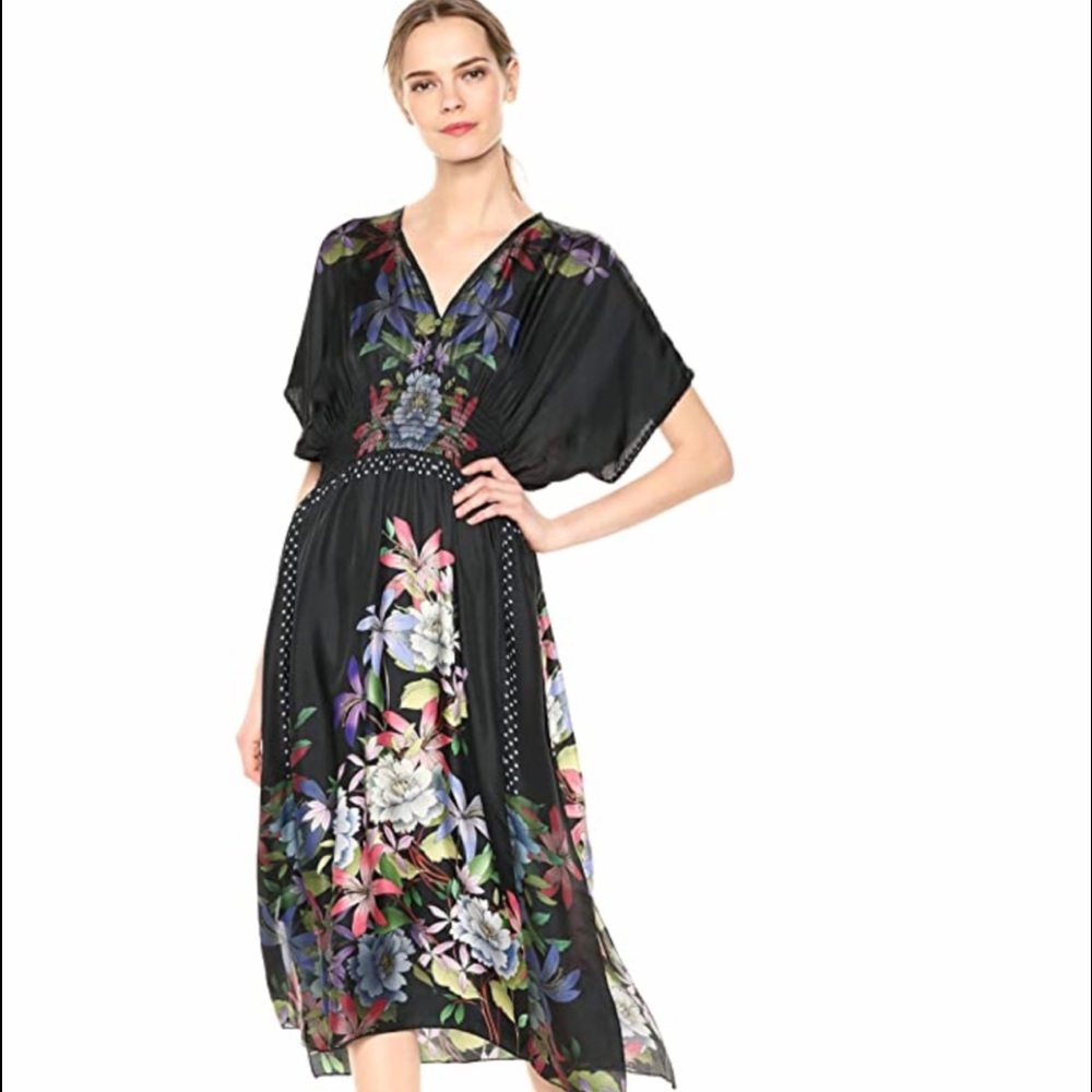 Johnny Was V-neck Silk Dress